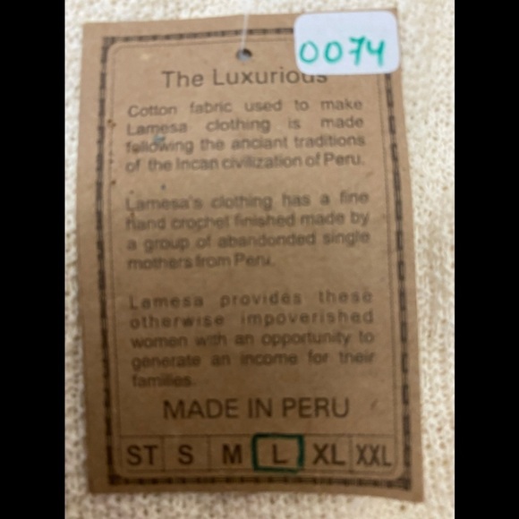 LAMESA 100% Cotton Tank Top Beige/Cream Color size Large Made in Peru NWT - Picture 4 of 11